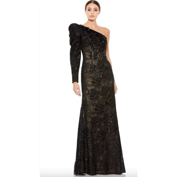 Mac Duggal Dresses & Skirts - MAC DUGGAL Dress Size 12 Evening Gown Sequin Black One Shoulder NEW Puff Sleeve